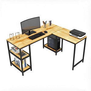 Escritorio Esquinero en Forma de L de 160x140cm, Madera de Caucho con Estructura de Hierro y Estantería Integrada, Requiere Ensamblaje - CD68026 - Product Image 1