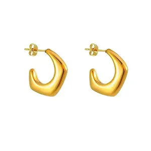 Boucles d'oreilles vintage faites à la main en forme de C argent et or bijoux à la mode ovale en acier inoxydable pour les femmes idée cadeau - Product Image 1