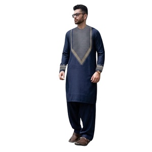 Embroidered Shirt Afghan Simple Pleated Shalwar Men's Salwar Kameez 2 Piece Customized Fabric Made Traditional Ethnic - Product Image 1