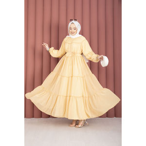 Vestido Elegante de Gasa Amarillo con Detalle Fruncido y Cintura Elástica Transpirable para Oficina, Talla XS para Día de Club, OEM/ODM - Product Image 4