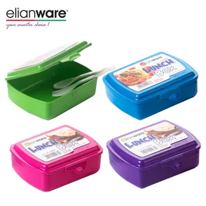 Elianware กล่องข้าวสำหรับเด็ก,กล่องอาหารกลางวันทำจากพลาสติก BPA Free (PP) กล่องใส่อาหารที่ปลอดภัยใช้กับเครื่องล้างจานไมโครเวฟได้พร้อมส้อมและช้อน