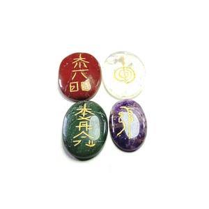 Juego de piedras preciosas de cristal Usui Reiki de alta calidad, piedra Natural ovalada, símbolo de Feng Shui Reiki, venta al por mayor, artesanía curativa de piedra Natural - Product Image 1