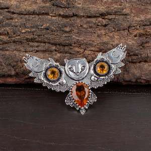 Pendentif hibou en citrine, fait à la main, en argent sterling, pierre de naissance de novembre, cadeau pour femmes et hommes - Product Image 2