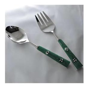 Saladier moderne en acier inoxydable avec poignée en marbre, ensemble de service à salade personnalisé pour Noël, Saint-Valentin, événements, vaisselle, couverts - Product Image 6