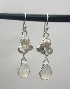 100% naturel arc-en-ciel pierre de lune poire perle herkimer diamant pierre précieuse 925 argent concepteur balancent 4.6 cm boucle d'oreille 7.29 gms bijoux - Product Image 4