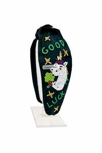 Designer Beaded Fabric Headband Clover Horseshoe And Rainbow Design Customisable - Product Image 5