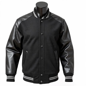 แจ็กเก็ตหนังสำหรับผู้ชายเสื้อเบสบอลขนแกะสไตล์เท่สำหรับฤดูหนาว - Product Image 1