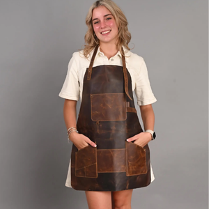 Tablier de travail unisexe en cuir brun pleine fleur fait à la main pour le travail du bois BBQ forgeron artisanat avec cuisine de poche, artisanat, outil - Product Image 3