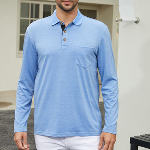 Polo con estampado de técnicas oscuras sólidas de primera calidad para hombre, tela de alta calidad con mangas largas y cortas y cuello de polo para golf - Product Image 5