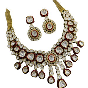 Indian Ethnic Kundan Polki Choker Necklace Set - Meenakari Gold Plated Imitation <b>Jewellery</b> - Product Image 1