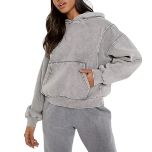 Sudadera con Capucha para Mujer, Estilo Casual, Lavado Ácido, Colores Sólidos, Manga Larga, Corte Holgado, Tejido de Punto para Invierno - Product Image 4