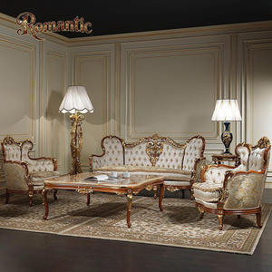 Juego de Sofás Estilo Luis XV Clásico Americano, Madera Maciza Tallada a Mano, Decoración con Borlas de Tela Bordada de Alta Gama, Venta al Por Mayor - Product Image 1