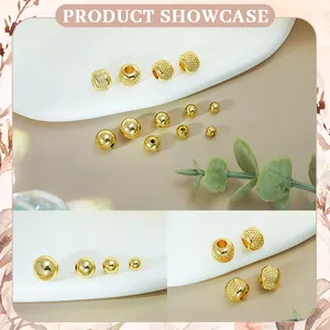 รอบบอล 4 มม.5 มม.6 มม.8 มม.Spacer ลูกปัดทองเหลือง 18K Gold Plated สับปะรดลายลูกปัดสําหรับเครื่องประดับทําสร้อยข้อมือสร้อยคอ