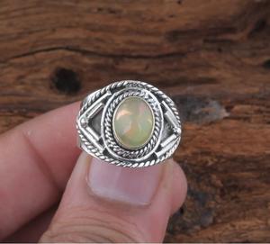 Ethiopian <b>Opal</b> Oval Gemstone <b>Ring</b> 925 Sterling <b>Silver</b> Handmade Organic Band Wedding Jewelry for Women - Product Image 1