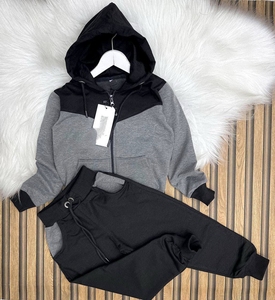 Ensemble de survêtement 2 pièces pour enfants, couleur personnalisée, effet délavé vintage, en velours, col en V, coupe décontractée, bas élastique, unisexe, été - Product Image 3