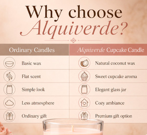 เทียนหอมรูปทรงสี่เหลี่ยม Alquiverde 70 กรัม กลิ่นคัพเค้ก ขนมหวานหวานๆ ทำจากขี้ผึ้งมะพร้าวและวานิลลาฟรอสติ้ง ตกแต่งบ้าน วันวาเลนไทน์ - Product Image 2
