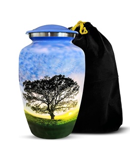 Urnes arbre de vie pour cendres humaines Urne bleue décorative artisanale pour cendres pour femmes hommes Urnes funéraires en aluminium Taille personnalisée - Product Image 1