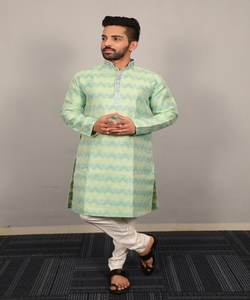 Ensemble de pyjama d'hiver Pathani Kurta pour homme en tissu de coton Khadi avec bouton de col et chaîne - Product Image 2