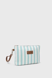 Sac cosmétique en toile rayée avec logo personnalisé, trousse de maquillage, sac de toilette de voyage, fabricant OEM ODM à marque privée - Product Image 2