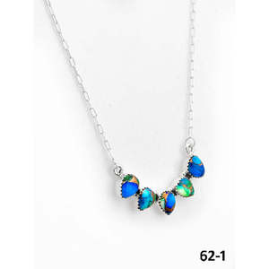 Southwest Handmade Peacock Dahlia & <b>Opal</b> Opaque Heart-Shaped <b>Necklace</b> for Gift Made with Sterling Silver - Product Image 3