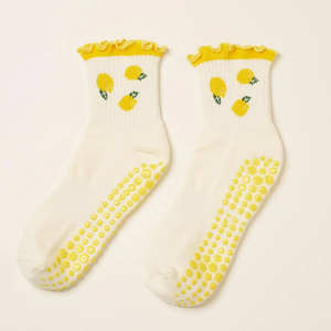 Calcetines de Algodón para Bebé, Color Amarillo, con Agarre para Pilates, Lindos Lazos, Diseño Floral, Estrellas y Limones, Antideslizantes, Ecológicos, Venta al por Mayor para Mujer - Product Image 4