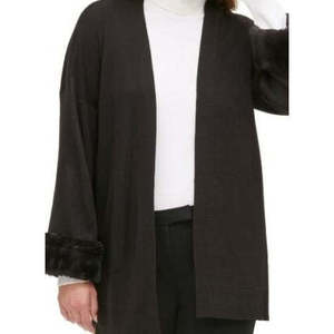 Cardigan Casual da Donna Calvin Klein in Acrilico Nero Taglia Large con Cappuccio, Polsini in Ecopelliccia e Decorazione a Bottoni - Product Image 3