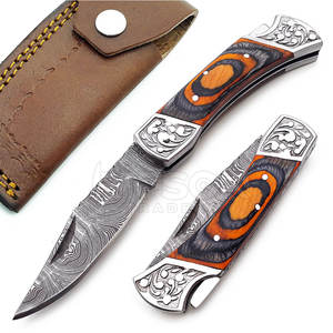 Venta caliente profesional Damasco plegable cuchillo de caza de alta resistencia DIY mango de madera personalizable soporte OEM - Product Image 5