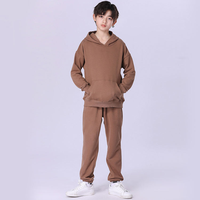Çocuklar İçin Unisex Kışlık Pamuklu Polar Kapüşonlu Eşofman Takımı, Düz Renk Özel Logo Baskılı Günlük Giyim