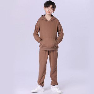 Ensemble de survêtement en molleton de coton unisexe pour enfants, sweat à capuche et jogging, couleur unie, impression de logo personnalisé, vêtements décontractés - Product Image 4