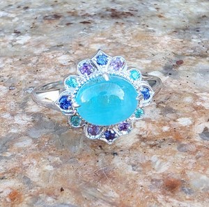 Bague éternelle en argent sterling avec pavé de tourmaline Paraiba, saphir, spinelle cobalt, design milgrain, sans nickel, sans plomb, luxe - Product Image 1