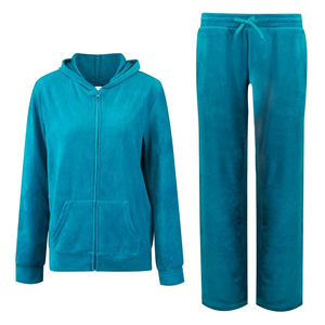 Venta caliente de color personalizado Mujeres Fitness Chándales Venta al por mayor Tallas grandes de tacto suave sólido Sudadera con capucha y pantalones conjunto - Product Image 1