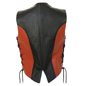 Chaleco de cuero transpirable Premium para hombre naranja, cuello en V, 2 lados, cordones, estilo formal de verano - Product Image 3