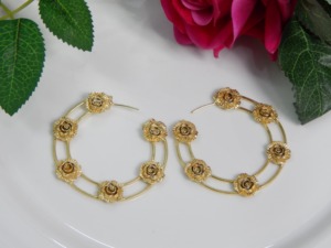 Elegant 18k Gold Plated Brass <b>Hoop</b> Earrings Graceful Floral Motifs with High-Polish Finish for Parties and Gifts - Product Image 3