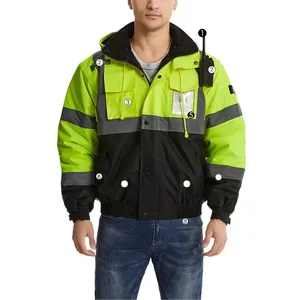 ODM OEM批发Hi Vis大衣高能见度长袖反光建筑安全冬季夹克，带拉链和口袋