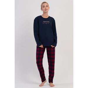 Ensemble de pyjama ovale en interlock à col rond et manches longues pour femme - Bleu marine - Bleu marine - Product Image 1