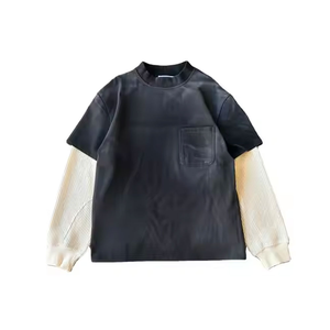 T-shirt vintage en coton épais vieilli pour hommes, sérigraphie personnalisée, logo double couche à manches longues avec strass - Product Image 5