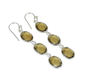 Quartz fumé pierres précieuses boucles d'oreilles goutte 925 fait à la main en argent Sterling massif bijoux de mode pour femmes à la mode - Product Image 1