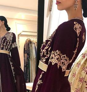 Elegant Moroccan Caftan Unique <b>Purple</b> Georgette & Silk Fabric Breathable Casual Muslim <b>Dress</b> - Product Image 2