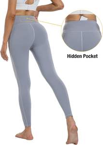 Paquete de 4 pantalones de yoga de entrenamiento con control de barriga de cintura alta para mujer con bolsillos Leggings casuales de estilo sólido - Product Image 4