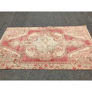 4.2x7.2 ft Vintage Rug, <b>Red</b> Animal Print Turkish <b>Wool</b> Rug - Product Image 3