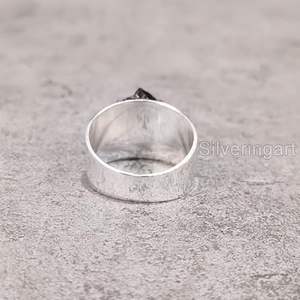 Bague pour femme en argent sterling 925, pierre précieuse grenat naturel, pierre de naissance de janvier, large bande, cadeau de la Saint-Valentin, bijoux faits à la main - Product Image 6