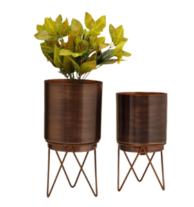 Juego de 2 piezas de maceta de Metal plateado con soporte extraíble de Metal para el hogar, sala de estar, interior, exterior, balcón, decoración, maceta de Metal - Product Image 6