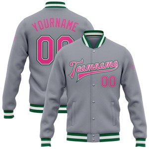 Vente en gros dans l'industrie directe blouson aviateur décontracté hiver personnalisé gris rose vert kelly veste Letterman universitaire à snap intégral - Product Image 1