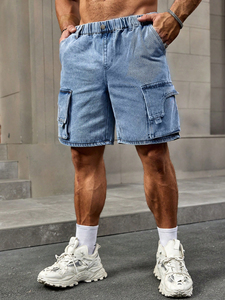 Young Trend men's shorts Blue Straight Leg Jeans Belted Special Bag Cover Design with Mid Waist Free Summer <b>Fashion</b> Loose Legs - Product Image 4