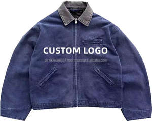 Veste de travail courte unisexe surdimensionnée, style hiver, doublure matelassée, design personnalisé, effet vieilli, en tissu duck, avec fermeture éclair - Product Image 2