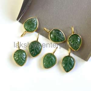 Naturel Vert Fraise Quartz Feuille Sculpture 925 Sterling Silver Charms 10x8mm Or Vermeil Lunette Réglage Sculpté Gemston Pendentif - Product Image 4