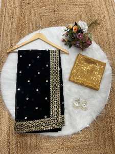 Sari Indio Pakistaní de Diseño en Georgette Puro con Bordado de Espejo y Lentejuelas, Blusa Elegante Tradicional para Fiesta, Boda, Bollywood - Product Image 5