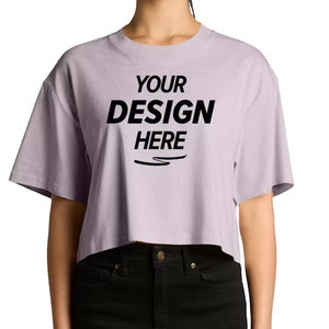 Camiseta Corta para Mujer, Cuello Redondo, Corte Holgado, Color Sólido, Informal, 100% Algodón, Transpirable, para Primavera/Verano - Product Image 1