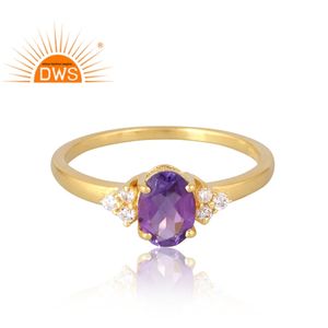 Latest Selling <b>925</b> Sterling <b>Silver</b> 18K Gold Plated Natural Cz & Amethyst Gemstone <b>Ring</b> Demi Fine Jewelry For Women Gift For Her - Product Image 3