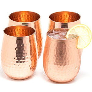 Verres à boire luxueux en acier inoxydable martelé et cuivre, décorés, adaptés aux cocktails, bières, vins et eaux. - Product Image 6